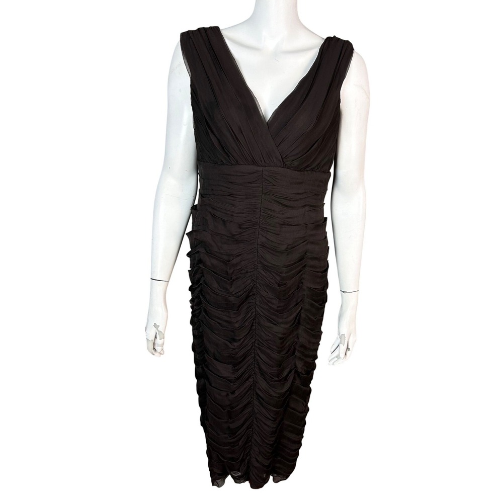 Tadashi Shoji Collection Cocktail dress Size 14 Brown Silk Ruched Wiggle‎
